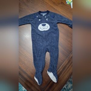 Cozy Navy Blue Bear Kids One Piece Footie Pajamas